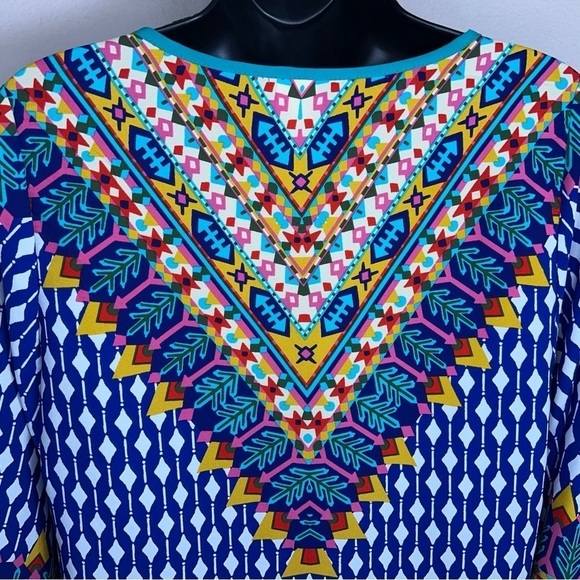 MEDIUM PINK OWL COLORFUL BOHEMIAN TUNIC TOP GEOMETRIC BLOUSE - Picture 8 of 11